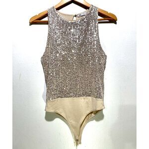 Zara bodysuit sequins glam disco night out sylver festive women S